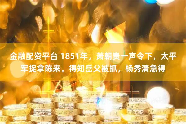 金融配资平台 1851年，萧朝贵一声令下，太平军捉拿陈来。得知岳父被抓，杨秀清急得